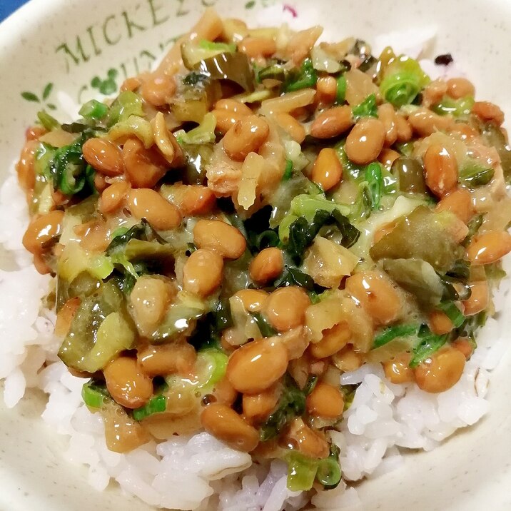 納豆の食べ方-甘辛生姜＆高菜はりはり♪